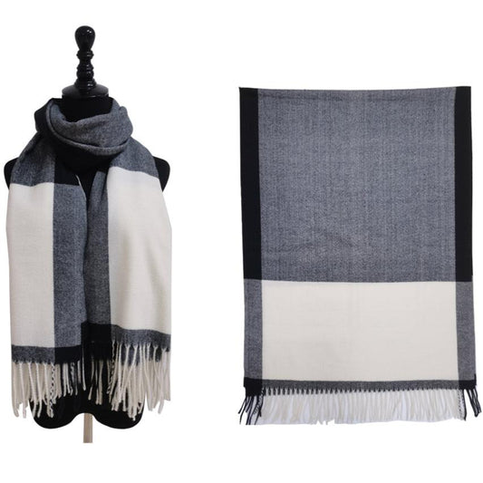 TWO TONE CASHMERE FEEL BLOCK PATTERN SCARVES TT6560 (12PC)