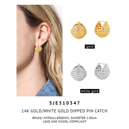 14K GOLD DIPPED PIN CHUNKY BALL EARRING 310347 (6PC)