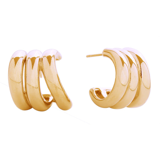 14K GOLD DIPPED MINI TRIPLE HOOP POST EARRING 310594 (6PC)