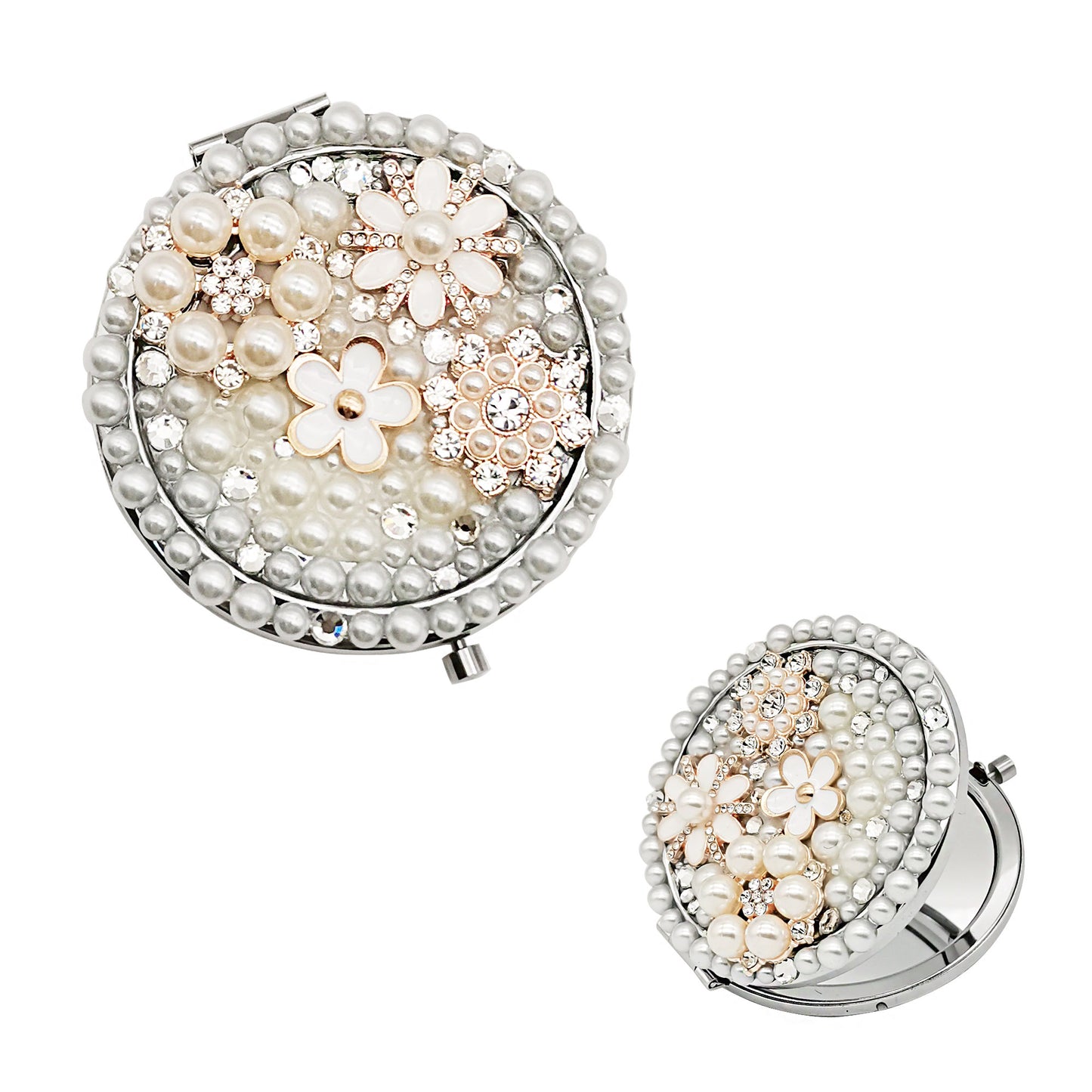 FLOWER PEARL CHARM HAND MIRROR SS3222-19 (12PC)