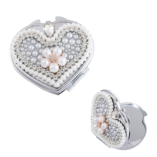 FLOWER PEARL CHARM HEART HAND MIRROR SS3222-27 (6PC)