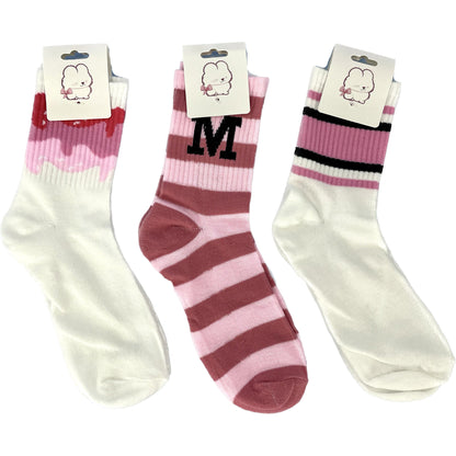 WOMEN'S CUTE PINK PATTERN SOCKS 3316-2 (12PC)