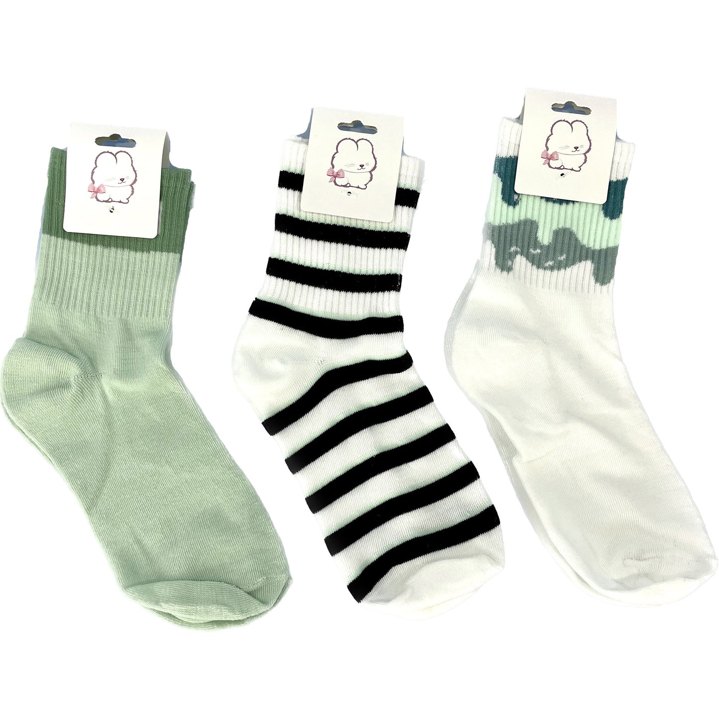 WOMEN'S CUTE GREEN PATTERN SOCKS 3316-9 (12PC)