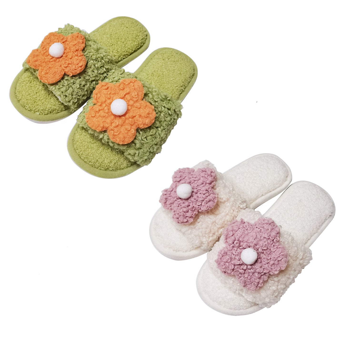 CUTE FLOWER FLUFFY HOME SLIDE SLIPPERS 3429-42 (12PC)