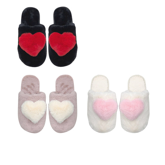 POM POM HEART FLUFFY HOME SLIDE SLIPPERS 3429-46 (12PC)