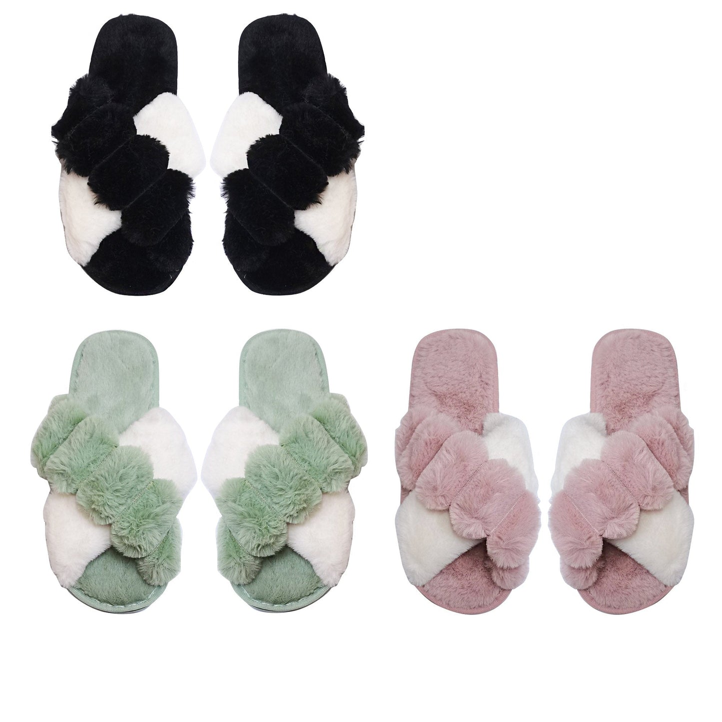 POM POM FLUFFY HOME SLIDE SLIPPERS 3429-49 (12PC)