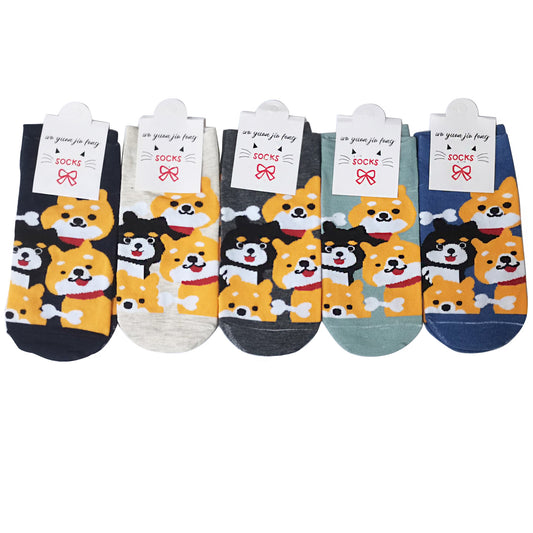 WOMEN'S CUTE SHIBA DOG CARTOON SOCKS 3517-2 (12PC)