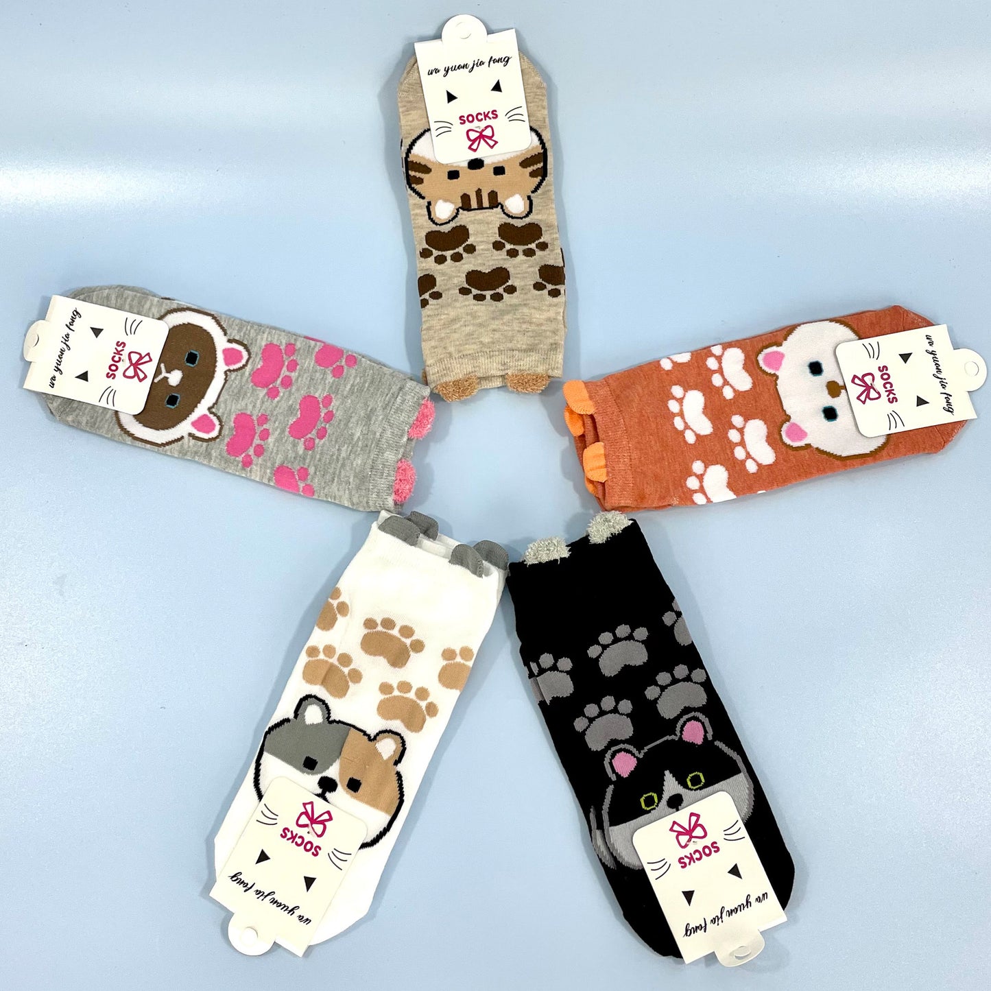 WOMEN'S CUTE CAT PAW CARTOON SOCKS 3517-3 (12PC)