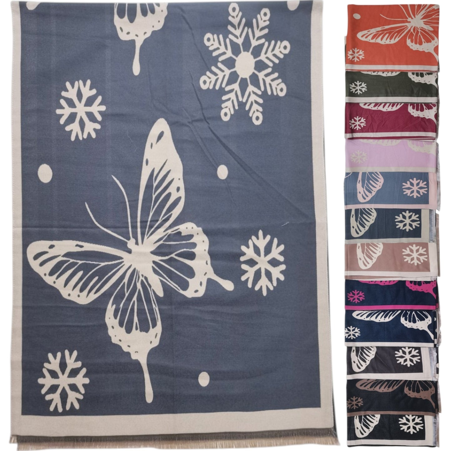 CASHMERE FEEL SCARVES BUTTERFLY WITH SNOWFLAKE SCF4902-2(12PC)