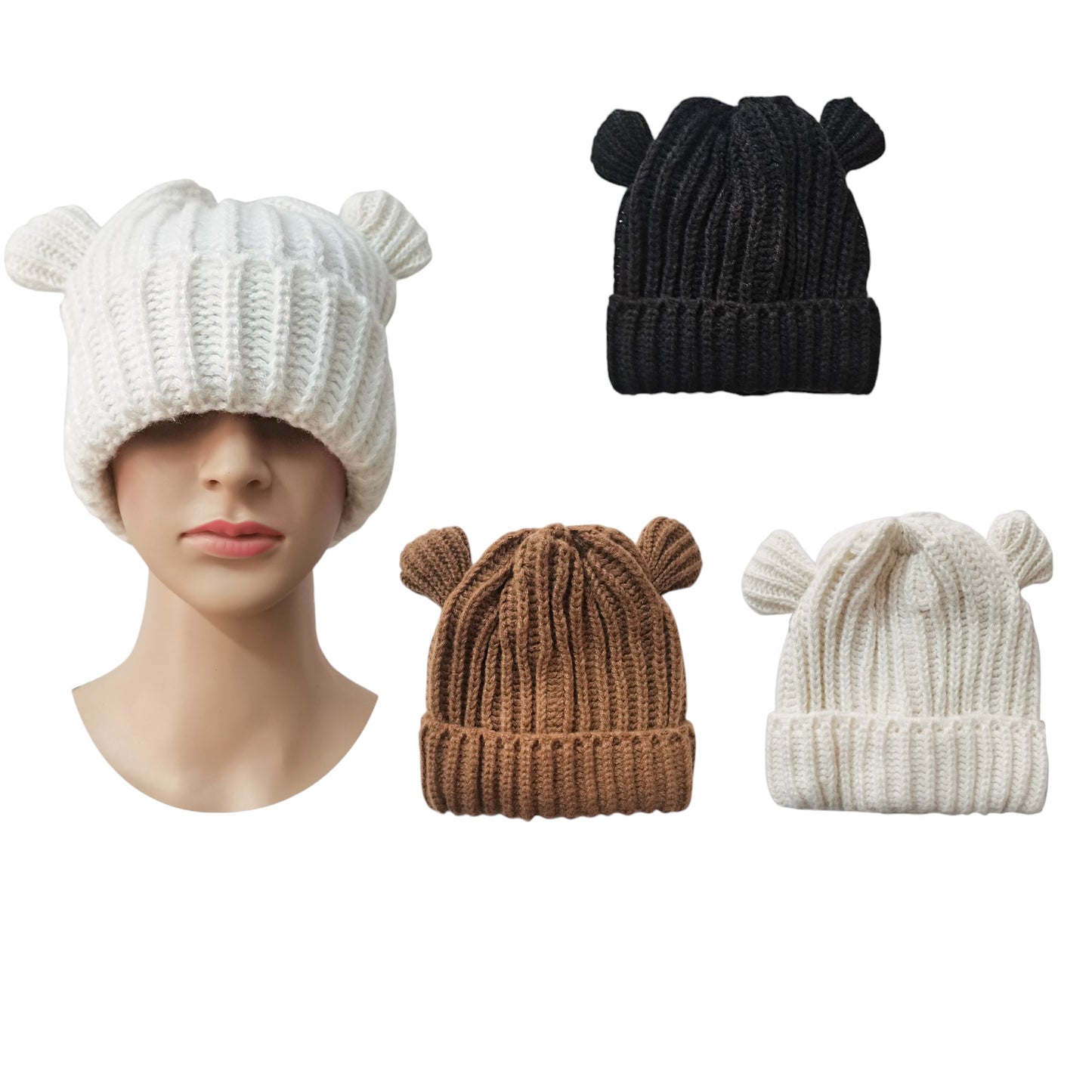 DOUBLE BALL KNITTED BEANIE SS4717-27 (12PC)