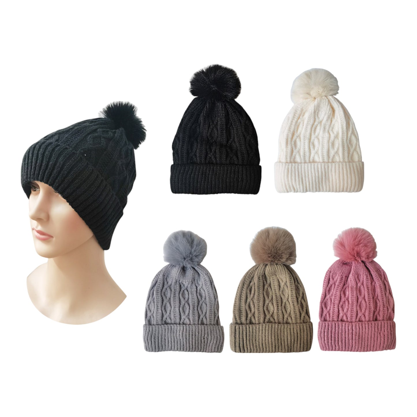 POM POM KNITTED BEANIE SS4717-23 (12PC)