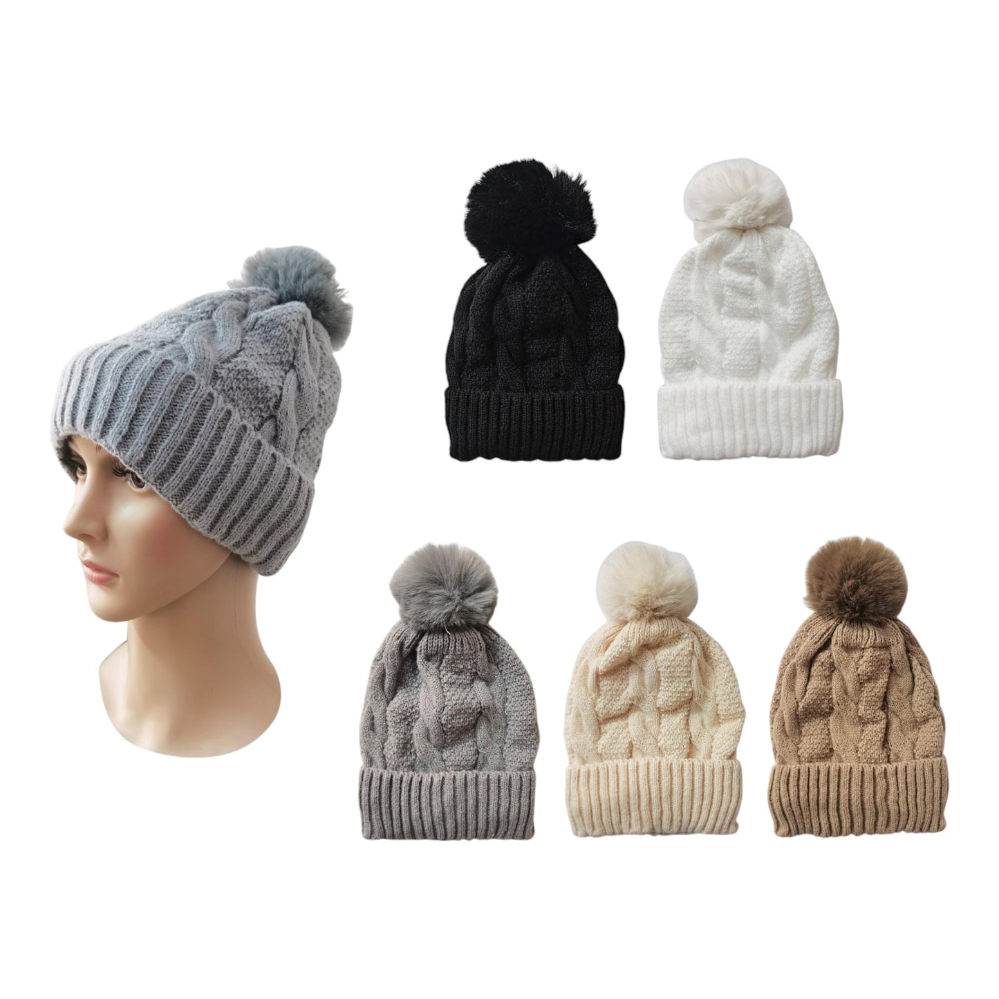 POM POM KNITTED BEANIE SS4717-21 (12PC)