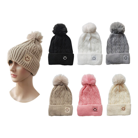 POM POM SMILE KNITTED BEANIE SS4717-26 (12PC)