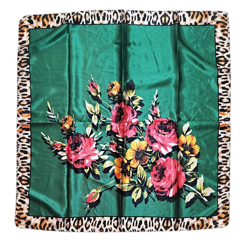 SATIN SCARF ROSE LEOPARD EDGE PATTERN ST4908-18 (12PC)