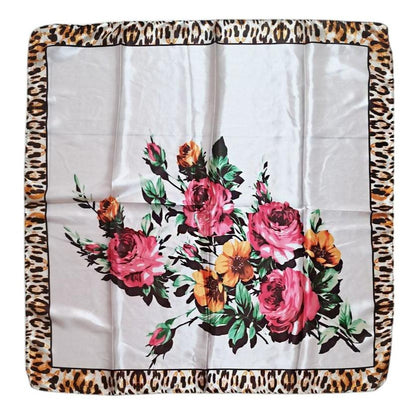 SATIN SCARF ROSE LEOPARD EDGE PATTERN ST4908-18 (12PC)