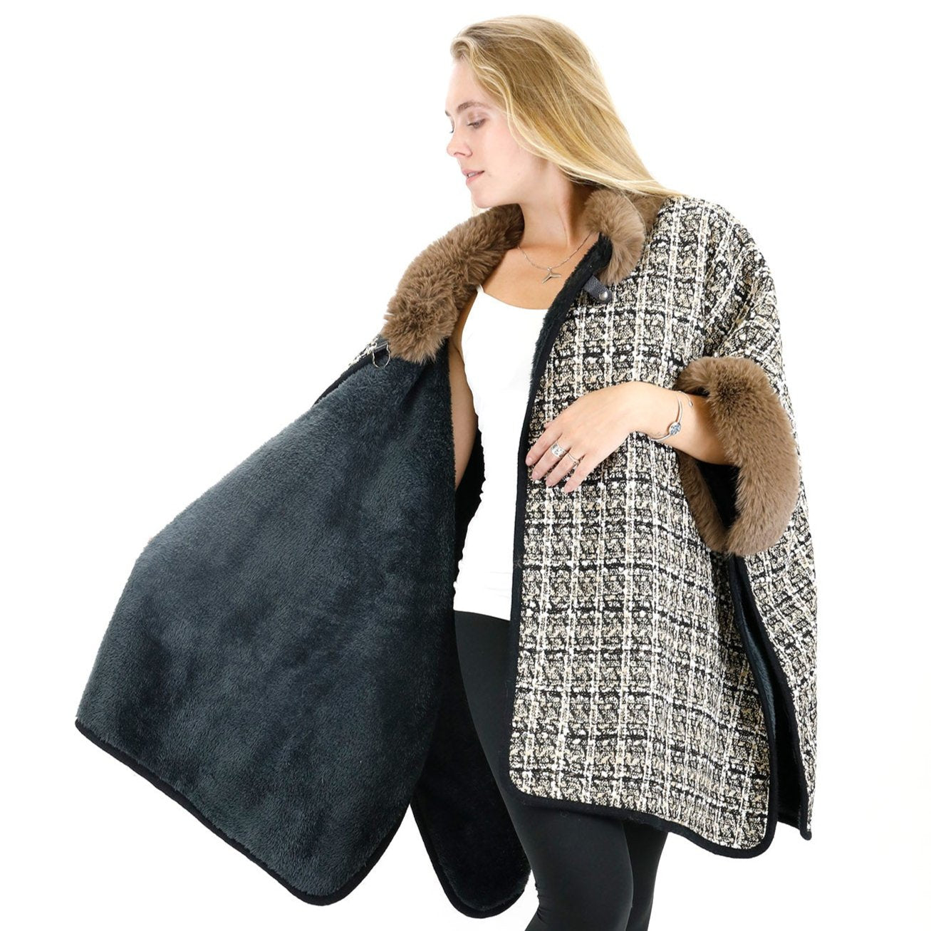 CHECK PATTERN FUR SHAWL SW3720-1 (3PC)