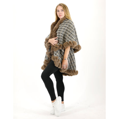 CHECK PATTERN FUR DOUBLE LAYER SHAWL SW3720-2 (3PC)