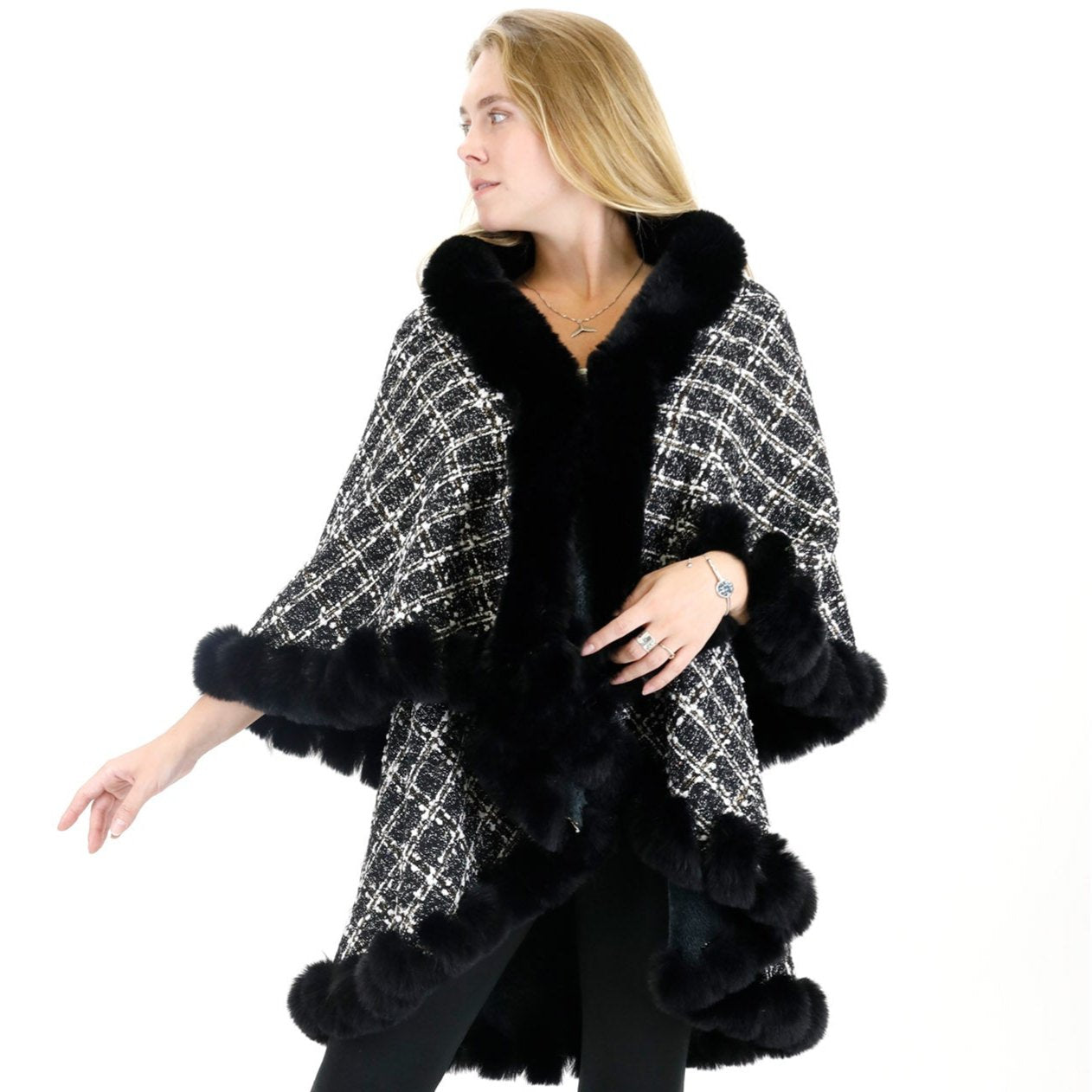 CHECK PATTERN FUR DOUBLE LAYER SHAWL SW3720-2 (3PC)