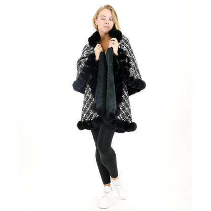 CHECK PATTERN FUR DOUBLE LAYER SHAWL SW3720-2 (3PC)