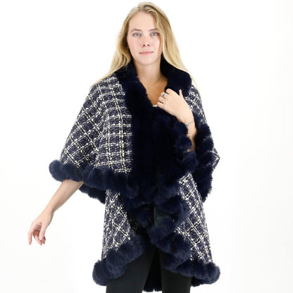 CHECK PATTERN FUR DOUBLE LAYER SHAWL SW3720-2 (3PC)