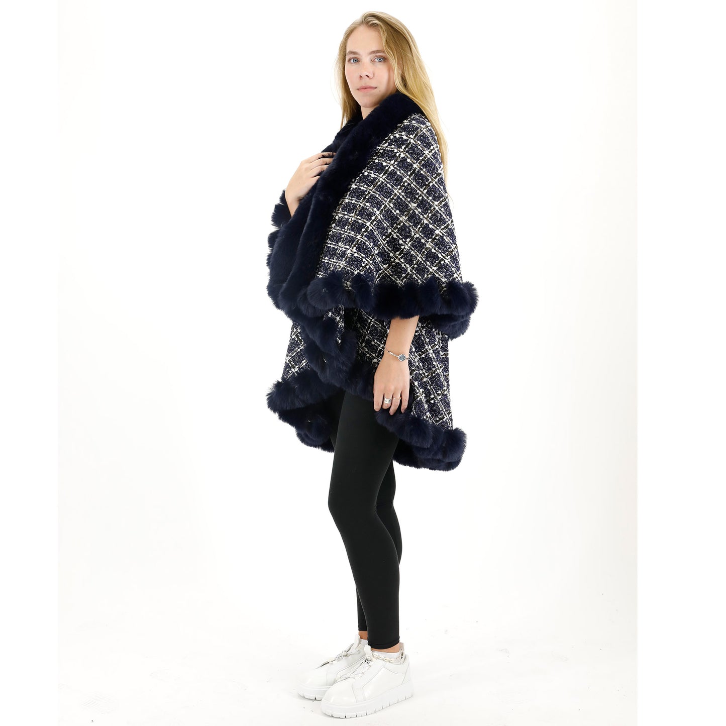 CHECK PATTERN FUR DOUBLE LAYER SHAWL SW3720-2 (3PC)