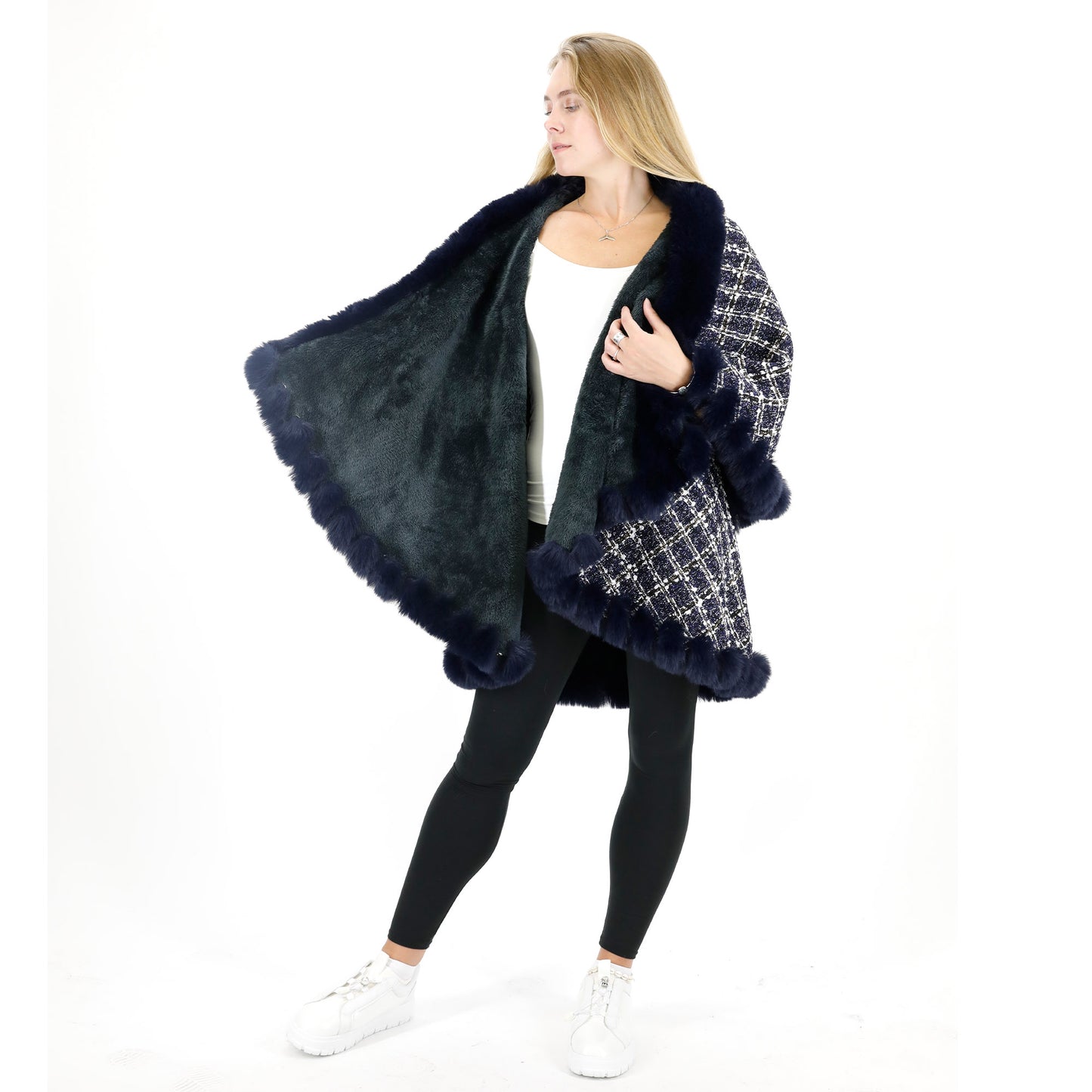 CHECK PATTERN FUR DOUBLE LAYER SHAWL SW3720-2 (3PC)