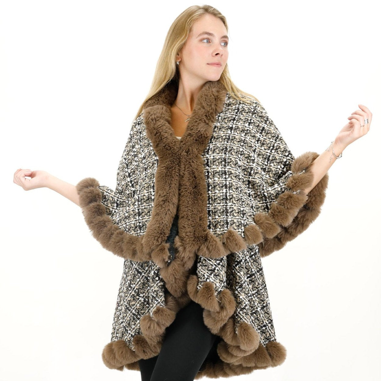 CHECK PATTERN FUR DOUBLE LAYER SHAWL SW3720-2 (3PC)