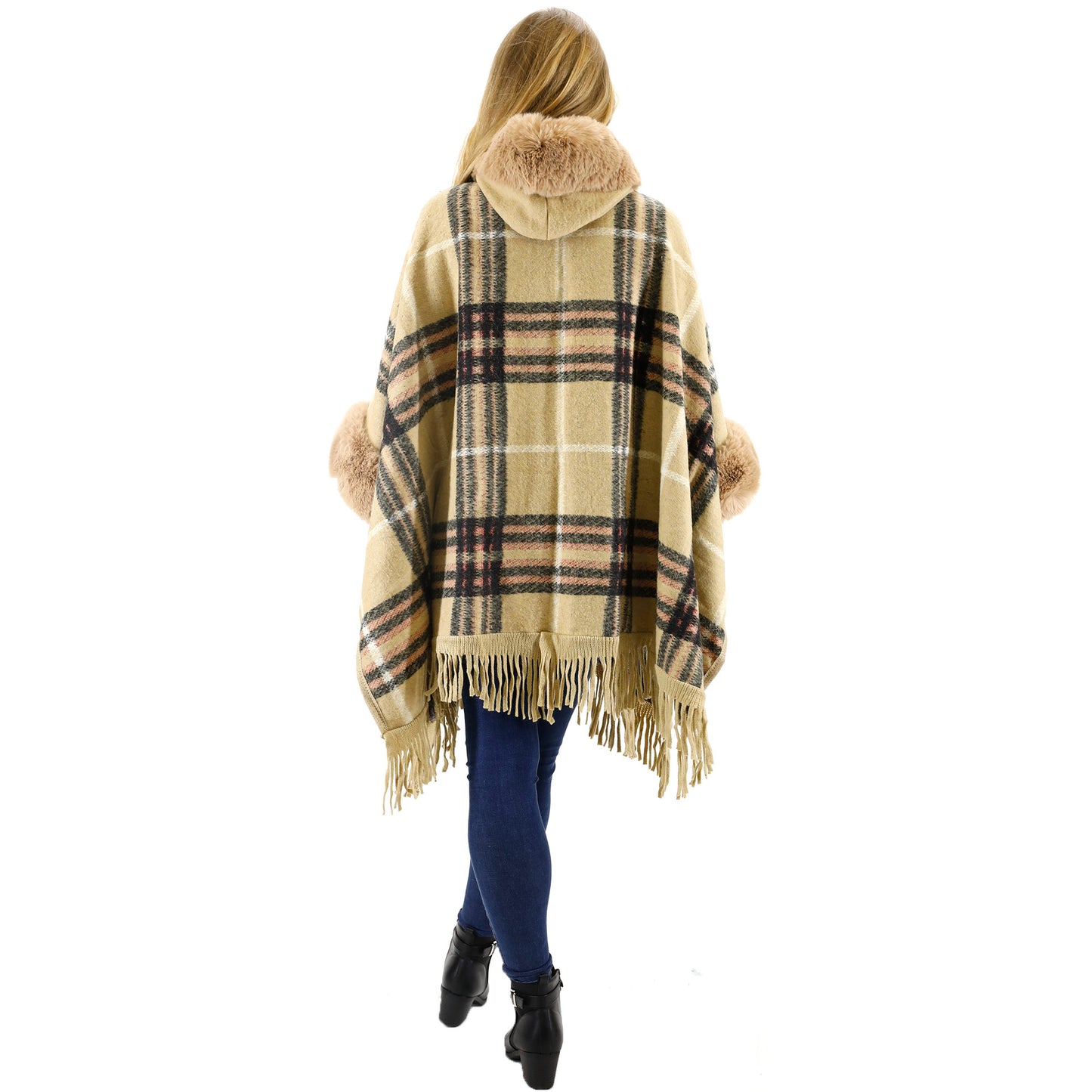 CHECK PATTERN FUR FRINGED SHAWL P177 (6PC)