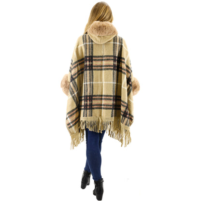 CHECK PATTERN FUR FRINGED SHAWL P177 (6PC)