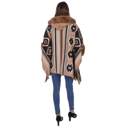 FAUX FUR PATTERN HOODIE SHAWL P3803(3PC)