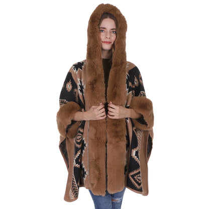 FAUX FUR PATTERN HOODIE SHAWL P3803(3PC)