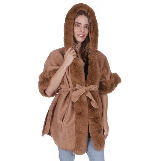 FAUX FUR HOODIE SHAWL P3802(3PC)