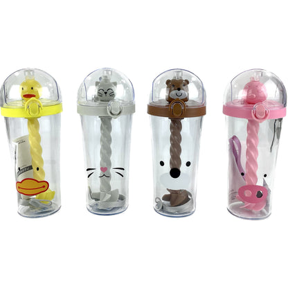 CUTE ANIMAL STIR MIXING STRAW WATER BOTTLE 3513-57