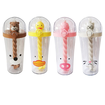 CUTE ANIMAL STIR MIXING STRAW WATER BOTTLE 3513-57