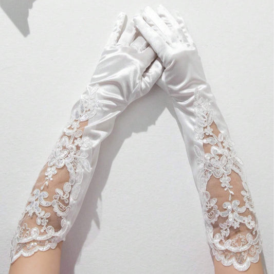 EMBROIDERY SATIN LONG GLOVES 122 (6PC)