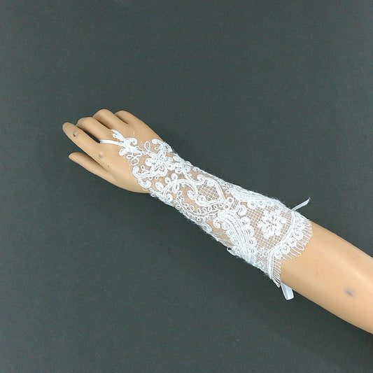 EMBROIDERY LACE FINGERLESS WEDDING GLOVES 141 (12PC)