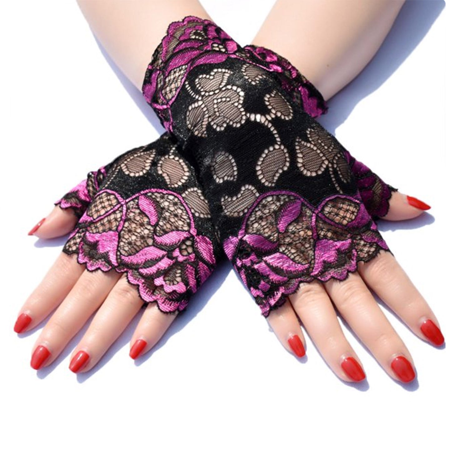 FLOWER COLOR MESH FINGERLESS GLOVES 129 (12PC)