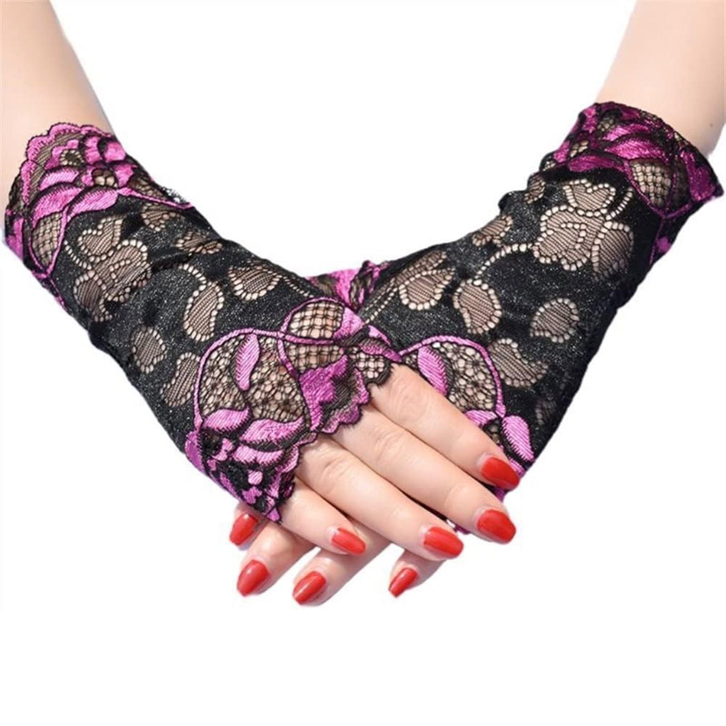 FLOWER COLOR MESH FINGERLESS GLOVES 129 (12PC)