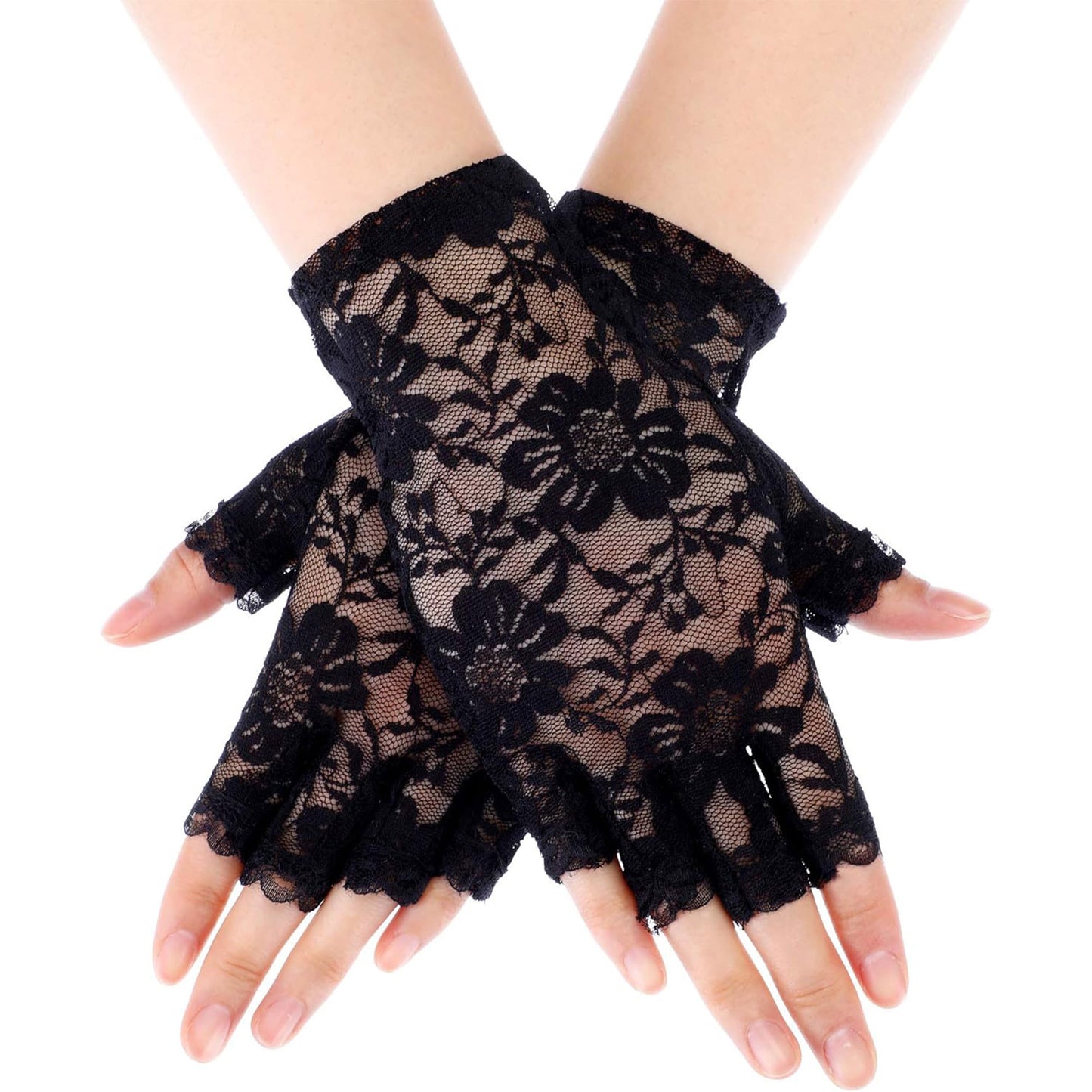 FLOWER LACE MESH FINGERLESS GLOVES 131 (12PC)