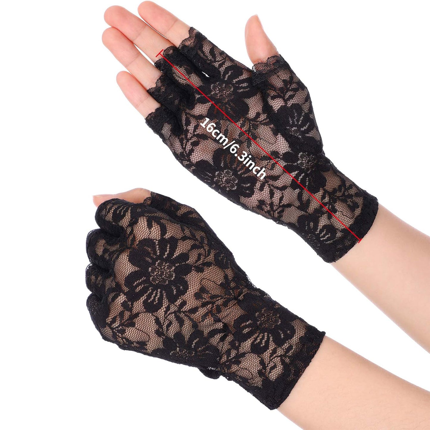 FLOWER LACE MESH FINGERLESS GLOVES 131 (12PC)