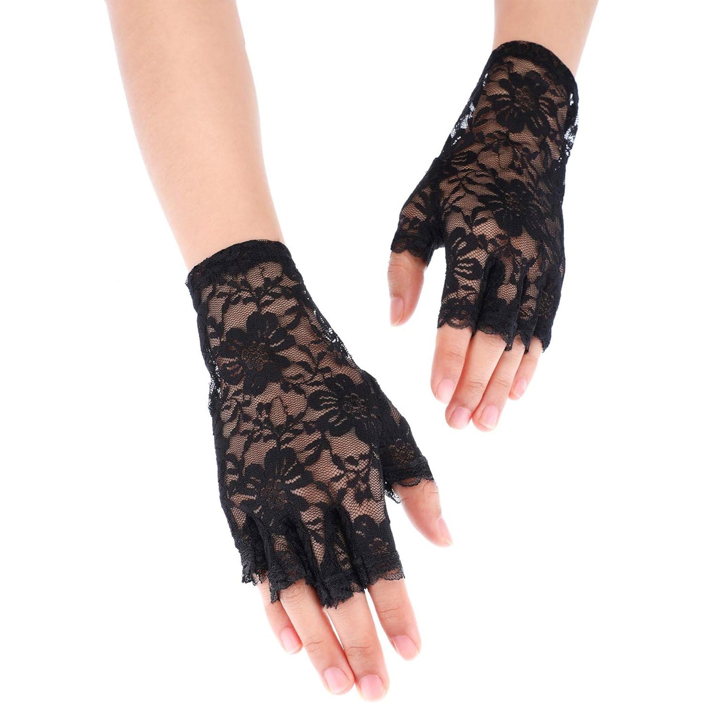 FLOWER LACE MESH FINGERLESS GLOVES 131 (12PC)