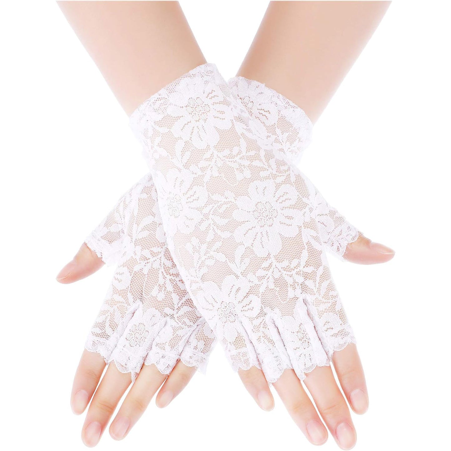 FLOWER LACE MESH FINGERLESS GLOVES 131 (12PC)