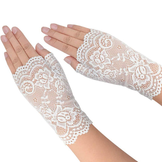 FLOWER EMBROIDERY MESH FINGERLESS GLOVES 132 (12PC)