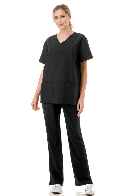 WOMEN'S SCRUBS MEDICAL NURSING UNIFORM SET UN0147BK (MIN 2 SET)