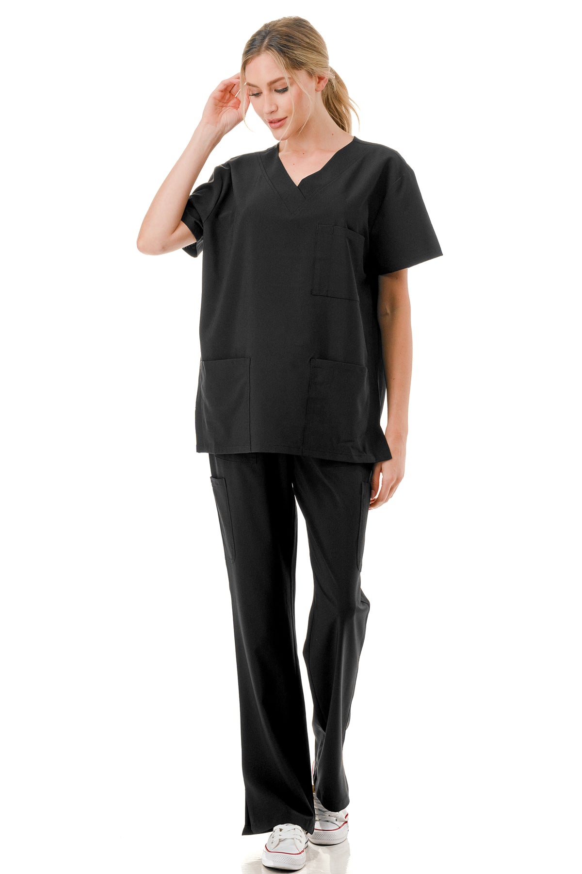 WOMEN'S SCRUBS MEDICAL NURSING UNIFORM SET UN0147BK (MIN 2 SET)