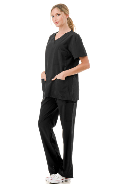 WOMEN'S SCRUBS MEDICAL NURSING UNIFORM SET UN0147BK (MIN 2 SET)