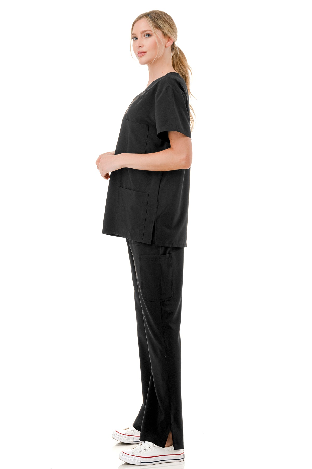 WOMEN'S SCRUBS MEDICAL NURSING UNIFORM SET UN0147BK (MIN 2 SET)