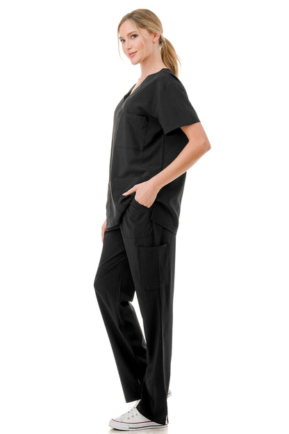 WOMEN'S SCRUBS MEDICAL NURSING UNIFORM SET UN0147BK (MIN 2 SET)