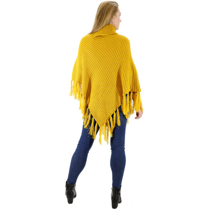 VINTAGE STYLED KNIT FRINGED PONCHO PO416-6 (6PC)