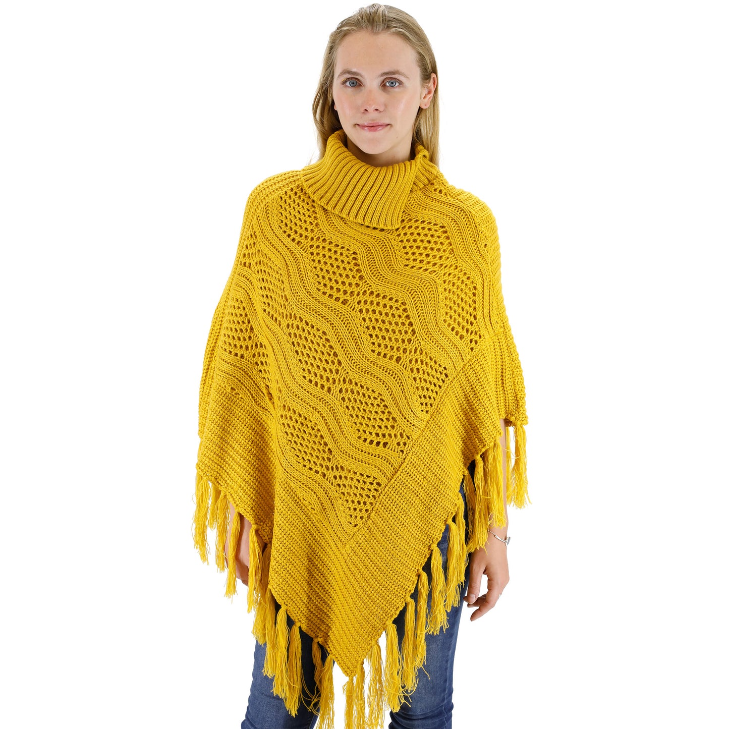 VINTAGE STYLED KNIT FRINGED PONCHO PO416-6 (6PC)